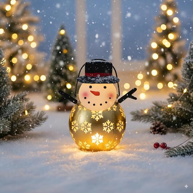 Snowman Christmas Decorations Solar Powered with LED Lights Outdoor Christmas Lanterns for Porch, Solar Snowman Lights Outdoor for Holiday Decor