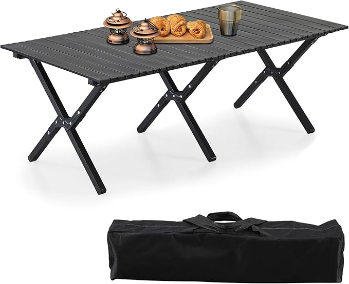 BOOSDEN Aluminum Folding Camping Table, Portable Foldable Picnic Table, Outdoor Lightweight Roll-up Camping Table, Collapsible Camp Table for Beach,Party, Patio, BBQ, Travel, Backyard