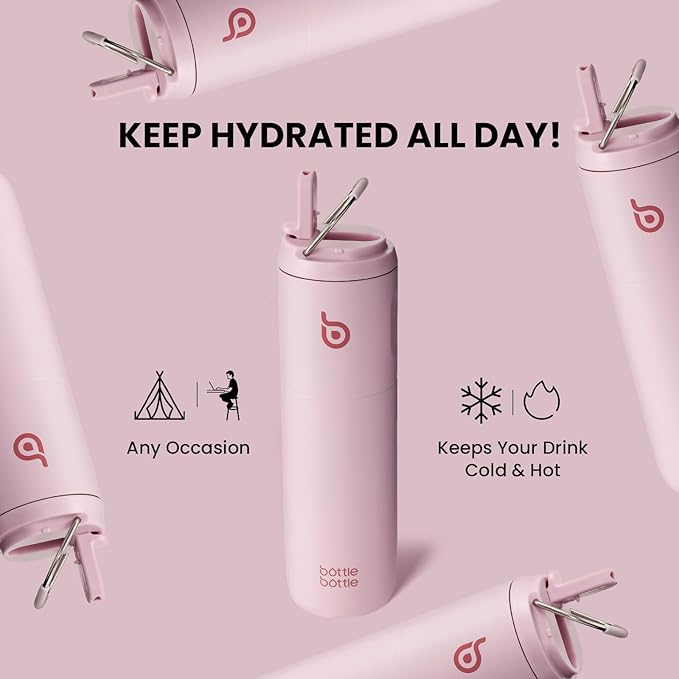 BOTTLE BOTTLE Insulated Water Bottle 24oz with Straw Lid and Handle for Sports Travel Gym Stainless Steel Water Bottles Double-Wall Vacuum Metal Leak Proof BPA-Free