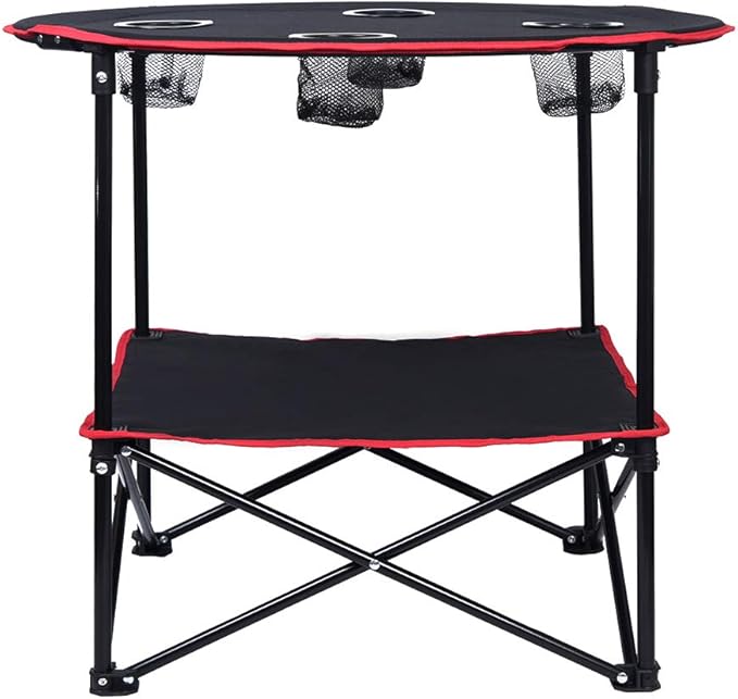 LEADALLWAY Camping Table Folding Picnic Table with 4 Cup Holders and Carrying Bags Collapsible Canvas Portable Tables Folding for BBQ Outdoor Fishing