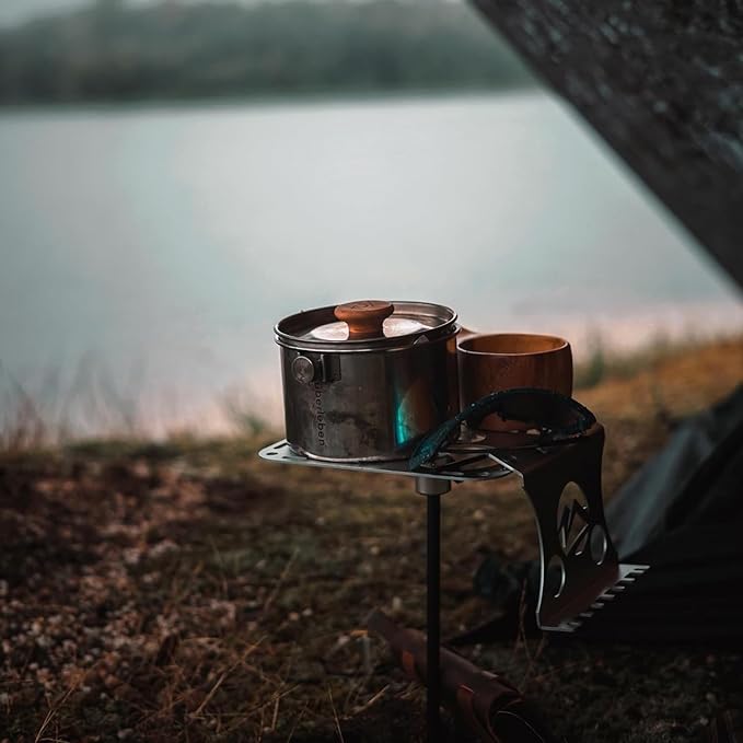 Ruck & River Camping Table - Compact and Lightweight 8"x8" Aluminum Top with Cup Holders, Adjustable Height, Easy to Assemble, Portable Outdoor Table for Camping, Hiking, Fishing, Beach, Hammock