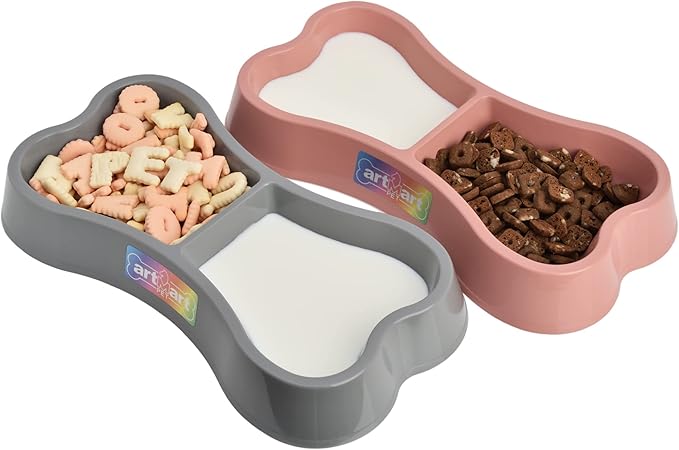 Lightweight Small Dog Puppy Cat Food and Water Bowls 6 oz Double Pink Plastic Portable Outdoor Travel Dish (Indie Pink)