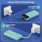 Portable Charger 40800mAh Power Bank with 3 Built-in Cables,PD 25W USB C in&Out Power Bank Fast Phone Charging,QC4.0 5 Output LED Display Battery Pack Compatible with iPhone 16/15,Galaxy,Android-Green