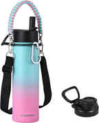 KXIAOCHEN Insulated Water Bottle, Stainless Steel Water Bottle, 2 Lids (Straw and Handle Lid),Wide Mouth Metal Water Bottles Keep Hot and Cold, Double Walled, Thermo Mug, Metal Canteen