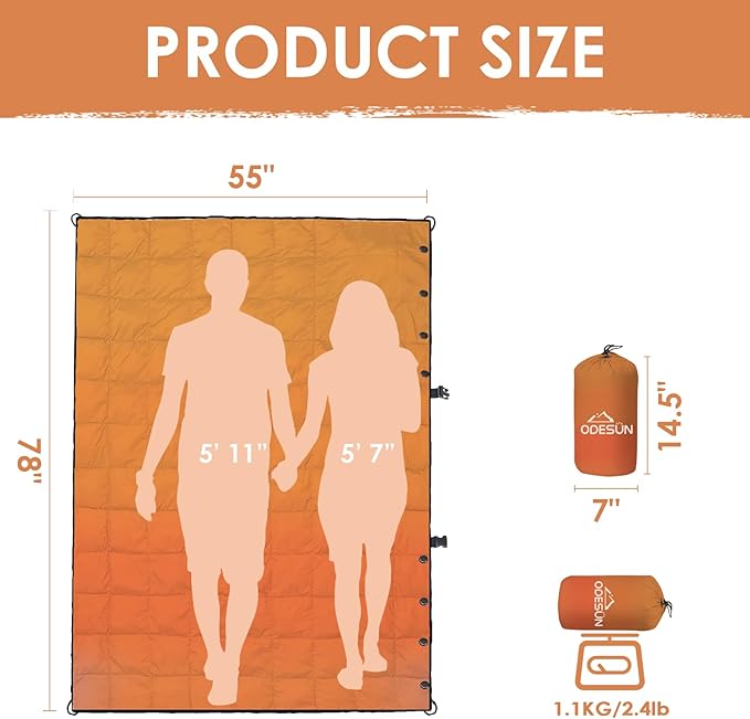 Lightweight Camping Blankets Outdoor Down Alternative Puffy Printed Camping Blanket Waterproof Large Silk Cotton Blanket Packable Warm for Trave Picnic Hiking Camping Cold Weather 78" x 55"