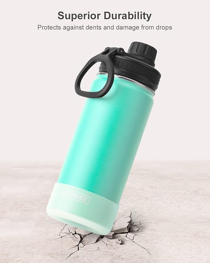 koodee Water Bottle for School-16 oz Stainless Steel Triple Wall Vacuum Insulated Water Bottle for Girls, Wide Mouth Bottle with Leakproof Spout Lid (Teal)