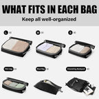 6 Set Compression Packing Cubes for Travel, Lightweight and Space-Saving Luggage Organizer Bags, Sturdy Travel Essentials for Suitcase, Black