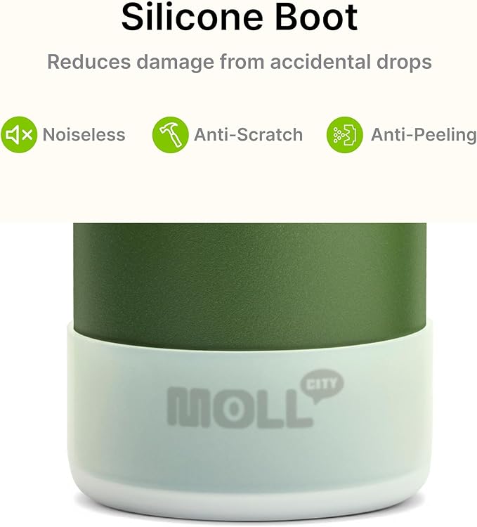 Insulated Water Bottle-22 oz Stainless Steel Vacuum Wide Mouth Sports Water Bottle with Silicone Boot-Reusable Metal Leak Proof Travel Water Flask for Boys (Grass Green)