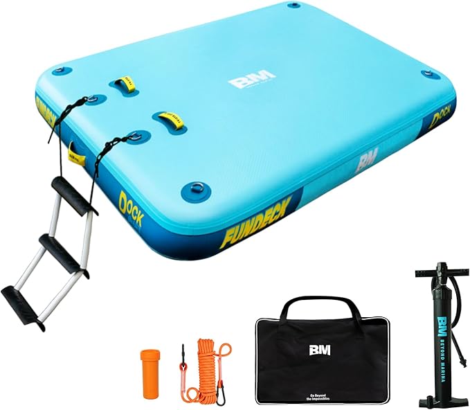 Inflatable Floating Dock – Swim Platform, Floating Deck Raft Mat for Lake, Pool, Beach, Ocean – Non-Slip Surface – BM Fundeck