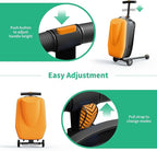 Scooter Hardshell Kids' Luggage, Foldable Carry on Kids Suitcase with Telescopic Handle for Travel, Multifunctional Ride On Lightweight Luggage with Wheels, Vitality Orange