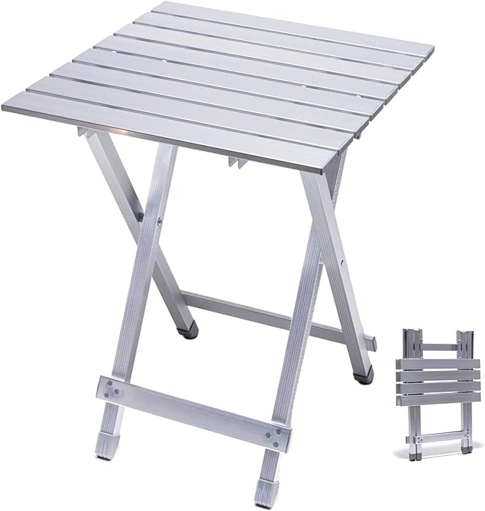 SUNNYFEEL Folding Camping Table - Lightweight Aluminum Portable Picnic Table, 18.5x18.5x24.5 Inch for Cooking, Beach, Hiking, Travel, Fishing, BBQ, Indoor Outdoor Small Foldable Camp Tables