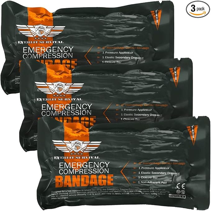 EVERLIT Israeli 6 Inch Emergency Bandage Compression Trauma Pressure Wound Dressing Sterile Vacuum-Sealed Packaging for Bleeding Control, Medical Trauma Kit, Gun Shot, First Aid IFAK