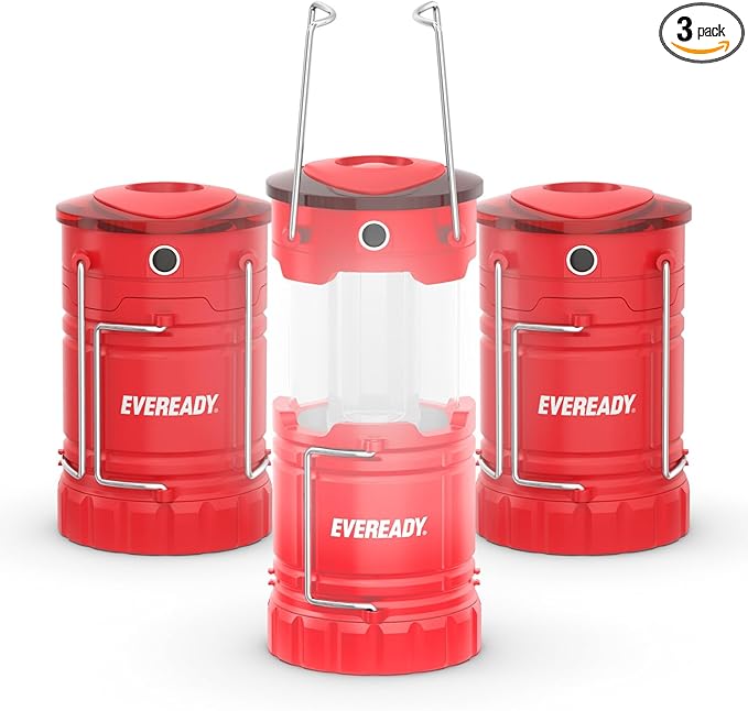 Eveready LED Camping Lantern 360 PRO (3-Pack), Super Bright Tent Lights, Rugged IPX4 Water Resistant LED Lanterns, 100 Hour Run-time (Batteries Included)