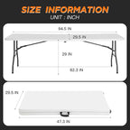 BestOffice 8FT Picnic Table Folding Table Camping Table Plastic Table Fold Up Table Lock for Party Event,White