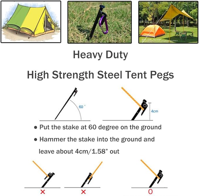 8 Pack Tent Stakes Heavy Duty Metal Tent Pegs for Camping Steel Tent Stakes 8 inch Unbreakable and Inflexible