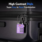 SURE LOCK TSA Approved Combination Luggage Locks with Open Alert Indicator – Durable Zinc Alloy Cable Travel Locks with Large Easy-Read Dials for Suitcases, Backpacks & Gym Bags(2, Purple 2 Pack)