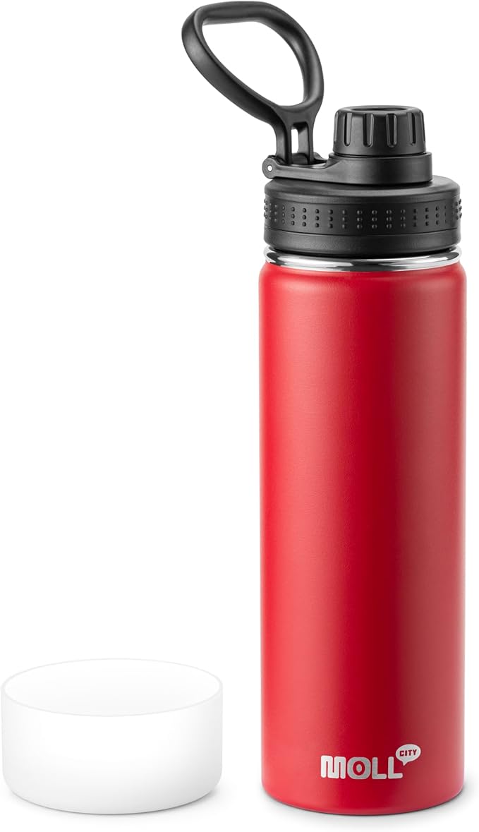 Insulated Water Bottle-22 oz Stainless Steel Vacuum Wide Mouth Sports Water Bottle with Silicone Boot-Reusable Metal Leak Proof Travel Water Flask for Girls (Canyon Red)