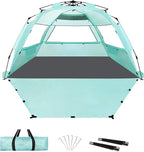 Beach Tent for 3-4 People, Pop-Up Beach Tent Automatic Setup, UV Protection, Extendable Floor, Ventilating Windows, Portable Outdoor Sun Shelter, Green