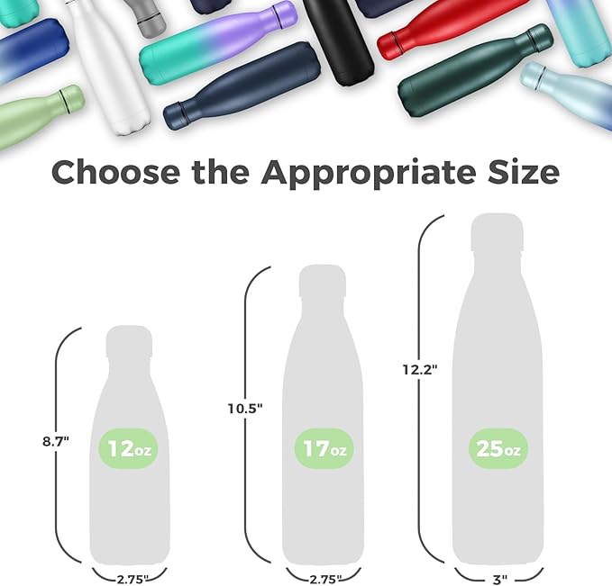 Volhoply 25oz Insulated Water Bottles 1/2/4 Pack, Double Wall Stainless Steel Vacuum Flask Keeps Cold & Hot, BPA Free Leakproof Bottle (Green,2 Pack)