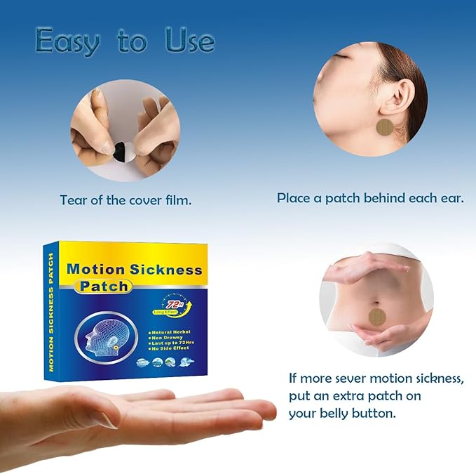 Motion Sickness Patches Behind Ear is Effective for Cruise in Adults and Kids,Travel Friendly. (20Pcs)