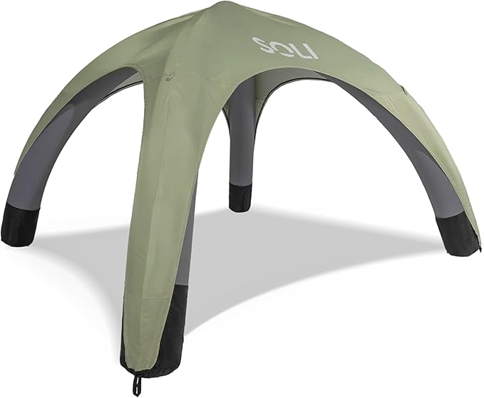 SOLI: Air Canopy 12' - Sage Green - Outdoor & Beach Self-Inflating Sun Tent, Shade Wall, UPF 50+, Pump-Stakes-Ropes, Lightweight & Portable, Backpack