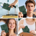 Personalized N Passport Holder Cover Initial Letter Travel Wallet RFID Blocking Passport Cover Credit Card Holder Case Passport Book Holders for Women and Men, Pine Green-N