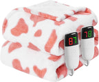 Cow Print Electric Heated Blanket Queen Size,84X90 Pink Heating Blanket Queen with Dual Control&Timer&10 Heat Levels,Cute Cow Decor Sherpa Blankets Warmer Gifts for Bed Women Adults,ETL
