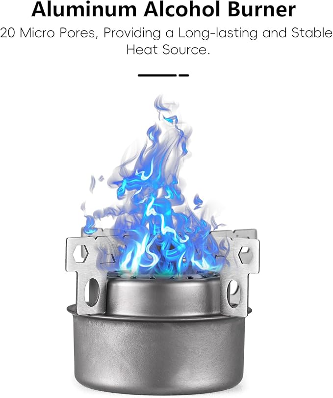 Titanium Camping Cookware 500ml Titanium Cup with Alcohol Stove, Cross Stand & Folding Spork, Lightweight Portable Outdoor Camping Cooking Utensil Set for Backpacking Hiking Traveling