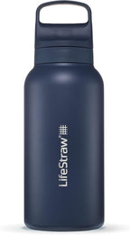 LifeStraw Go Series — Insulated Stainless Steel Water Filter Bottle for Travel and Everyday Use Removes Bacteria, Parasites and Microplastics, Improves Taste, 1L Aegan Sea