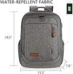 KROSER Laptop Backpack Large Computer Backpack Fits up to 17.3 Inch Laptop with USB Charging Port Water-Repellent Casual Daypack for Travel/Business/College/Women/Men-Grey