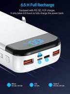 Portable Charger 32000mAh, 22.5W QC 3.0 PD 20W Smart LED Display Fast Charging Built in Cables Power Bank, External Battery Pack Charge 5 Devices Compatible with Cellphones (White)