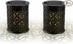 2-Pack Small Solar Outdoor Lanterns for Garden & Patio - Solar-Powered Decorative Lantern Lights Hollow-Out Design, Energy-Saving, Weather-Resistant, Auto Dusk-to-Dawn Lighting for Pathways, Yard