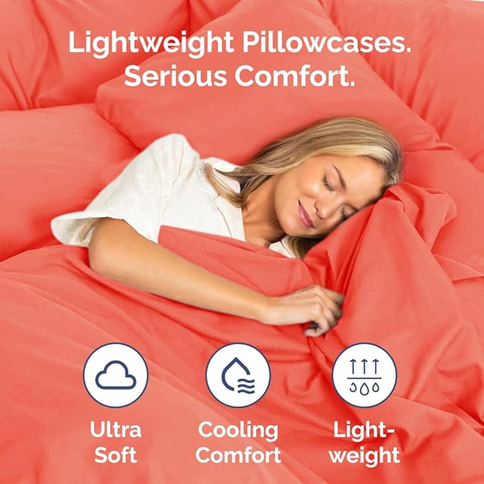 King Pillow Cases Set of 2 - Ultra Soft Hotel Quality Pillowcase Covers - Luxury Comfy Cozy Bedding for Women, Men, Kids & Teens - Machine Washable Pillow Protectors - 2 Pieces Set - King Size Coral