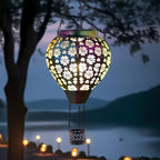 Stargarden Hot Air Balloon Solar Lantern, Flower Hollow Out Lanterns Decorative Outdoor, Colorful Hot Air Balloon Handmade Lighting Products, Metal Solar Hanging Lights Outdoor for Yard