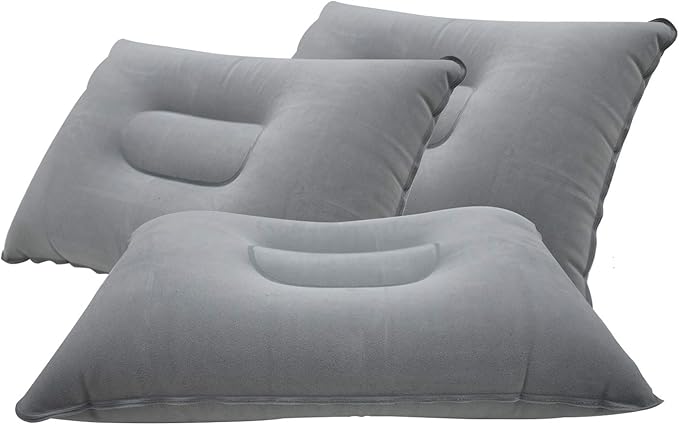3 Pack Ultralight Inflatable Pillow Small Squared Flocked Fabric Air Pillow for Beach Hiking,Camping,Traveling,Napping,Desk Rest,Neck &Lumbar Support(Grey)