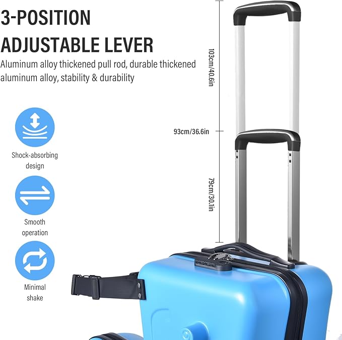 22 Inch Kid Ride Suitcase, Kid Luggage Seat Ride With Lock - Kids Travel Trolley With Safety Belt, Luggage For Kids Airplane Travel,Suitcase To Aged 1-6 Years Old,ABS+PC(Blue)