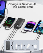 Portable Charger Built-in Cables and AC Wall Plug, 12000mAh power Bank, USB C 22.5W Fast charging Phone Charger ,Compact Lightweight External Battery Pack for iPhones, iPad, Samsung，Tablets, etc.