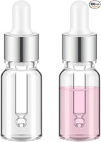100 Pcs Mini Glass Oil Dropper Bottle Bulk, Clear Essential Small Empty Bottles Sample Containers Perfume Liquid Vials with Cap for Traveling (10 ml,Silver)