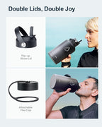 BUZIO 64oz Water Bottle Insulated Stainless Steel (Cold for 48 Hrs/Hot for 24 Hrs) BPA Free Double Wall Travel Mug/Flask for Outdoor Sports Hiking, Cycling, Cam,Camping, Running- Graphite