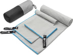 Eunzel Quick Dry Camping Towel, Microfiber Travel Towel 3 Size at 1 Pack,Fast Drying Towel Set for Camping, Beach, Gym, Sports, Yoga & Swimming Pool, Light Grey
