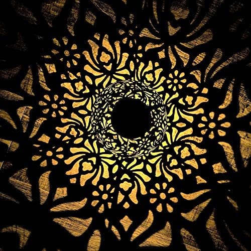 2 Pack Outdoor Solar Hanging Lantern Lights Metal LED Decorative Lamp for Garden Patio Courtyard Lawn and Table with Hollowed-Out Design (Black)