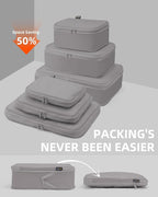 6 Set Compression Packing Cubes, Suitcase Storage Bags for Clothes and Travel Essentials (Silver Gray)