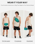 WATERFLY Fanny Pack Waist Bag: Large RFID Blocking Crossbody Bags with Multi-Pockets, Breathable Casual Anti-Theft Hip Pouch for Women Men Traveling Walking Hiking-Cyan