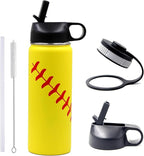 18 oz Softball Water Bottle, Sports Cup Flask Metal Travel Mug with 2 Lids, Stainless Steel Double Wall Vacuum Insulated Leak Proof Water Bottles, Softball Accessories Gifts for Mom Men Fan Boys Girls