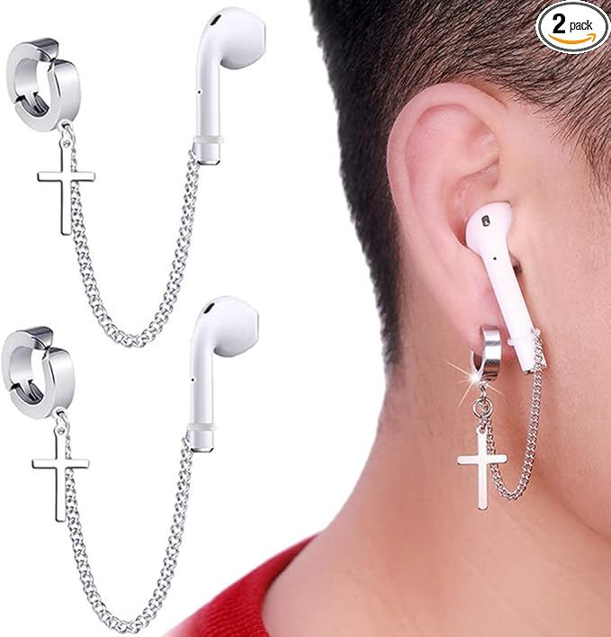 ZOSTLAND 1 Pair Creative Earphone Anti Lost Sports Earring Clip Earclip Strap Wireless Earhook Earbud Ear Bud Holder Connector Compatible with Airpods 1/2/Pro/3 Beats Fit Pro Sony (Cross Clip)