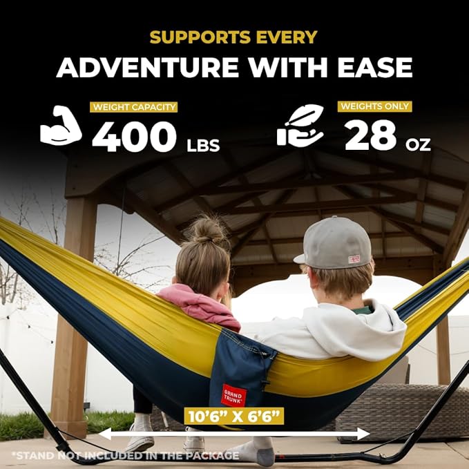 Grand Trunk Double Deluxe Parachute Nylon Hammock - 500lb Capacity Camping Hammock, 10.5x6.5ft, Lightweight & Durable (Cabo)