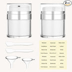 Travel Size Containers Airless Pump Jars with Label 30ml 1 Oz Acrylic Press Hand Cream Jar TSA Approve Leak Proof Refillable Lotion Dispenser Travel Containers for Toiletries Face Moisturizer - 2Pack