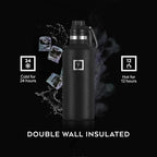 IRON °FLASK Camping & Hiking Hydration Canteens - 3 Lids (Narrow Spout Lid) Leak Proof Vacuum Insulated Stainless Steel - Hot & Cold Double Walled Sports Water Bottle - Midnight Black, 32 Oz