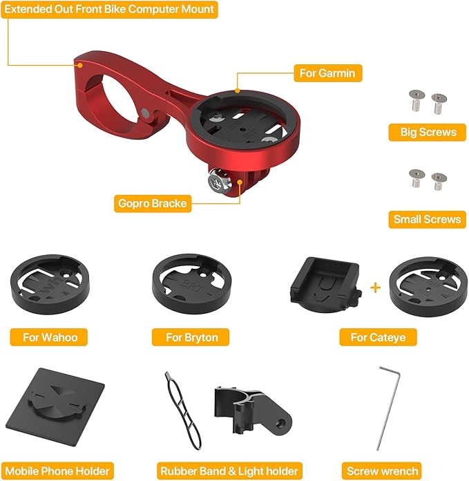 Aero Bars Mount - Garmin Bike Computer Mount for Garmin Edge, Compatible with Bike GPS Computer,Wahoo,Bryton,Cateye,GoPro Full Range and Flashlight (Red)