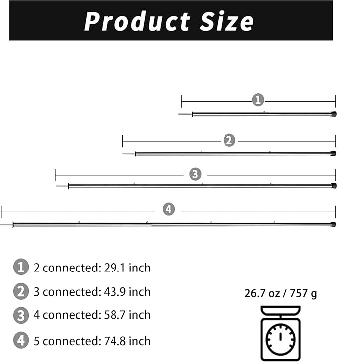 SAN LIKE Tent Pole Telescopic Adjustable tarp Poles for Camping Canopy Awning Shelter Backpacking Hiking -(Adjustable Length - Steel)